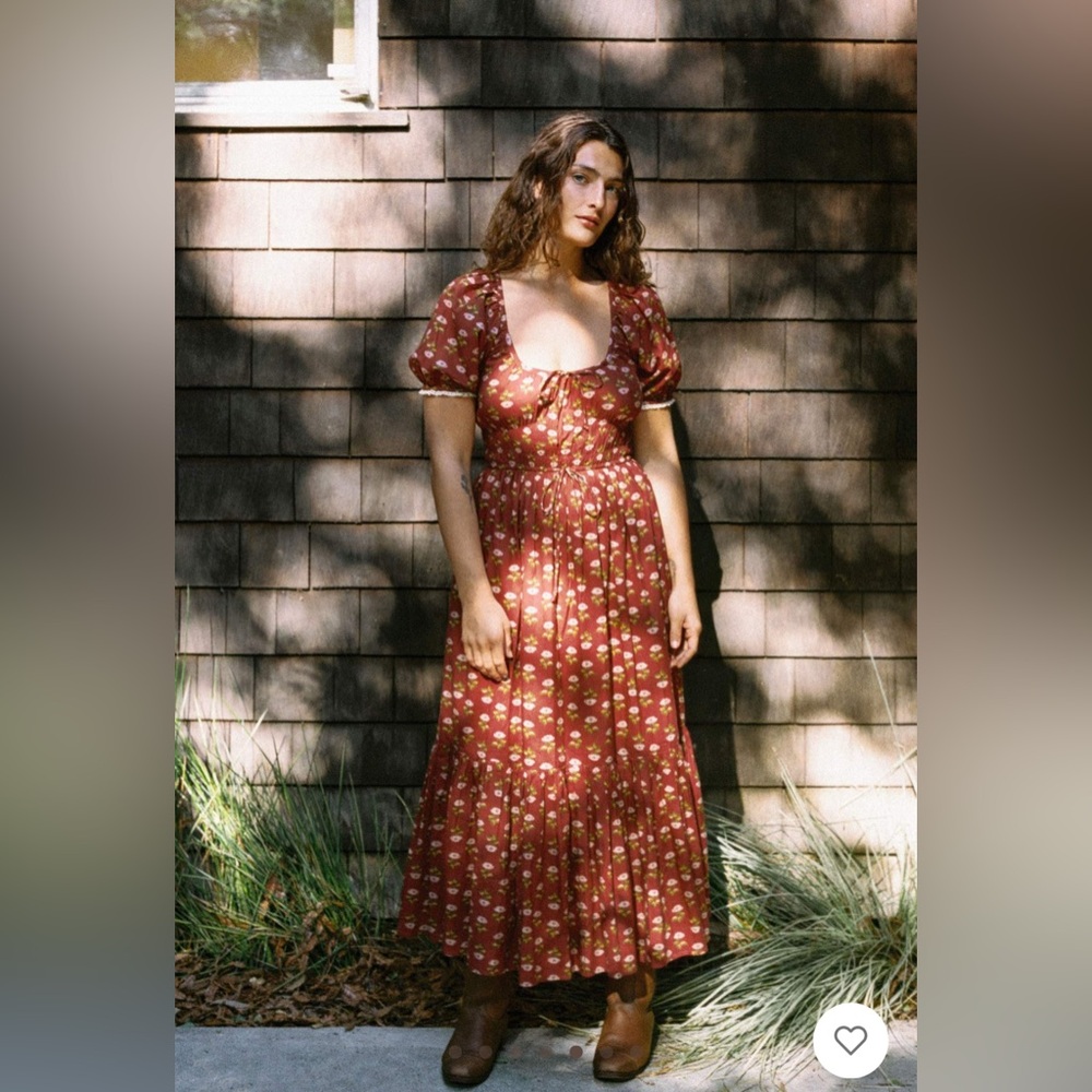 Christy Dawn Red Maxi Sundress with Ruched Bodice and Puff Sleeves
